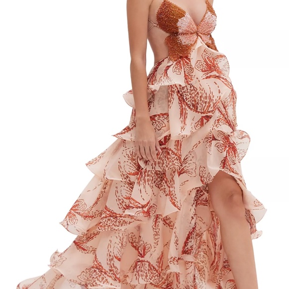 PatBo Sunset Butterfly Maxi Dress in Red Pattern / Beige (NWT) - Picture 3 of 10